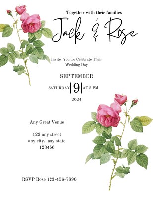 Simplistic Rose  Wedding Invitation, Digital Download, Printable - image3